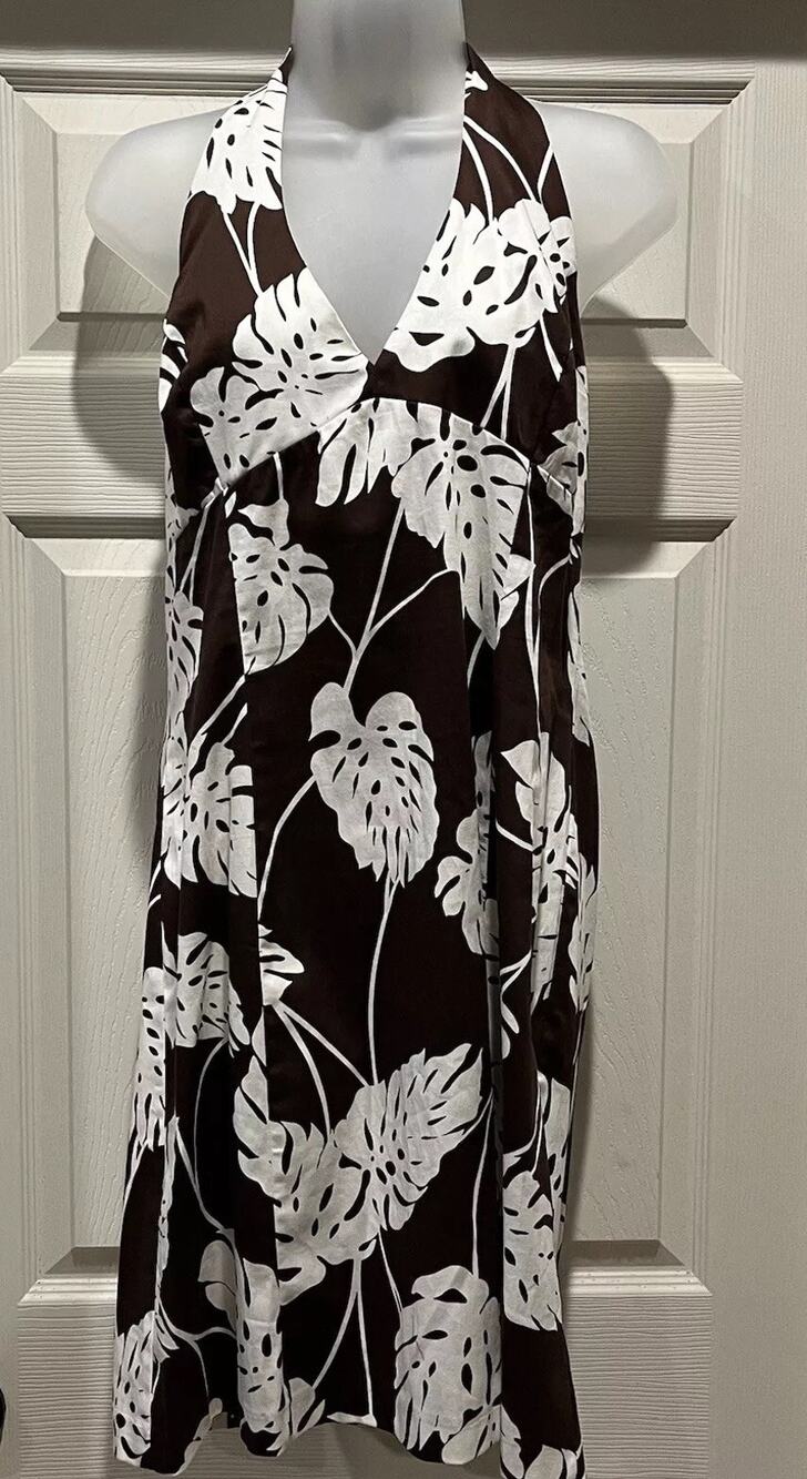 AGB Dress Women's Sz 12 Black White Sleeveless V-Neck Floral Print Cotton Blend